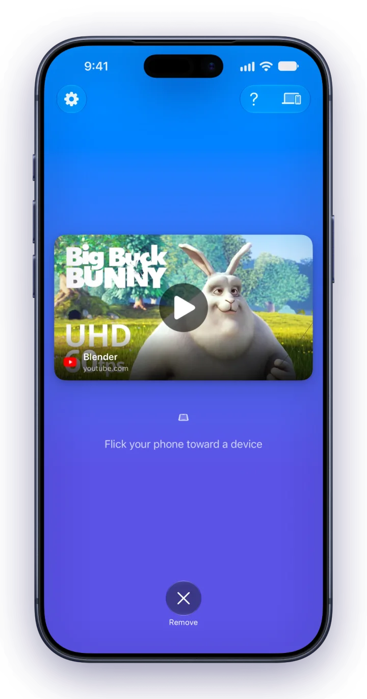 Fling on iPhone with a video link ready to send